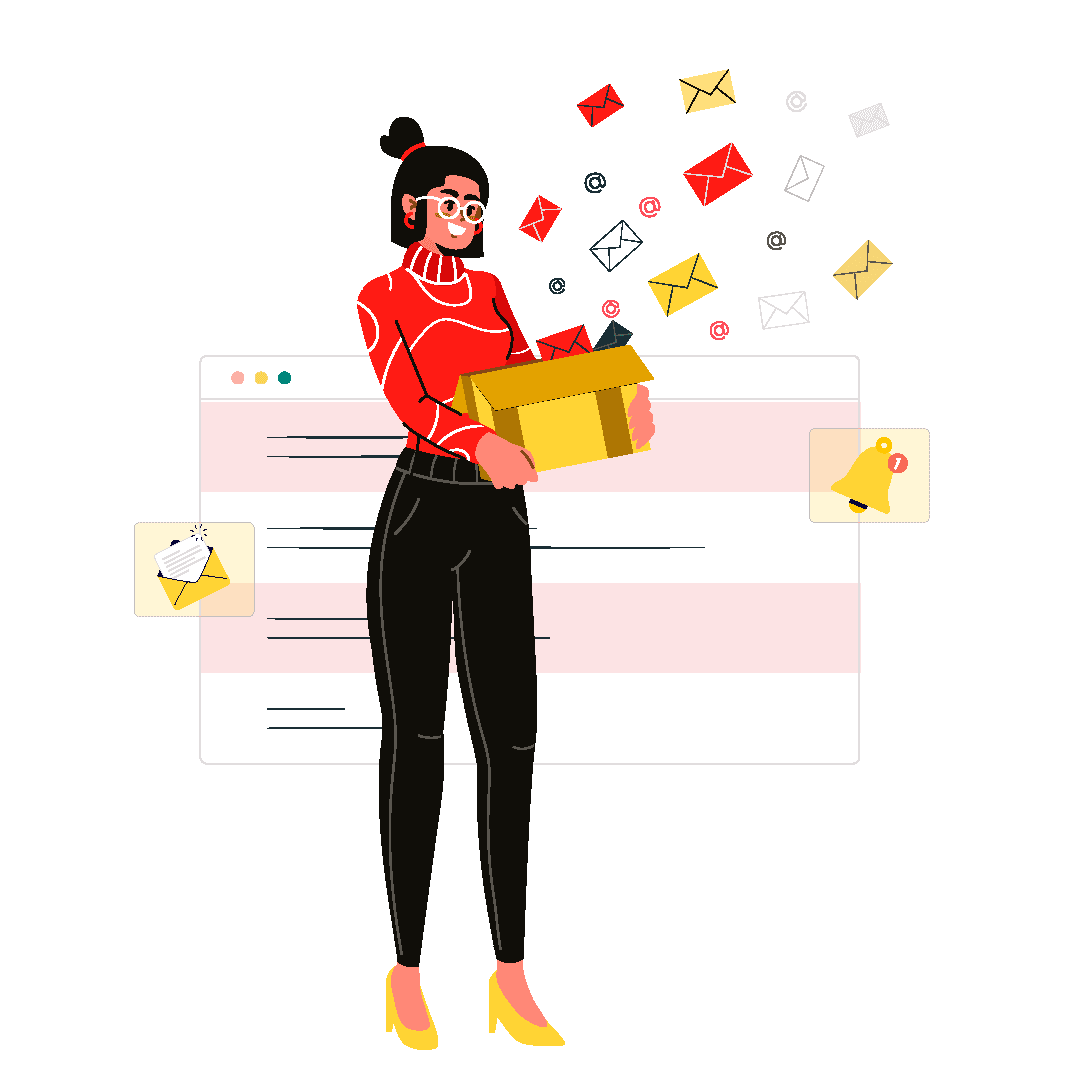 An illustration of a woman holding a box of mail designed by a digital marketing agency in Toronto