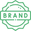 A green logo featuring the word brand