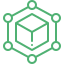A green logo with a cube in the middle