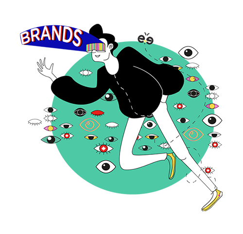 A cartoon illustration of a man running through a crowd of eyeballs created by a creative digital marketing agency